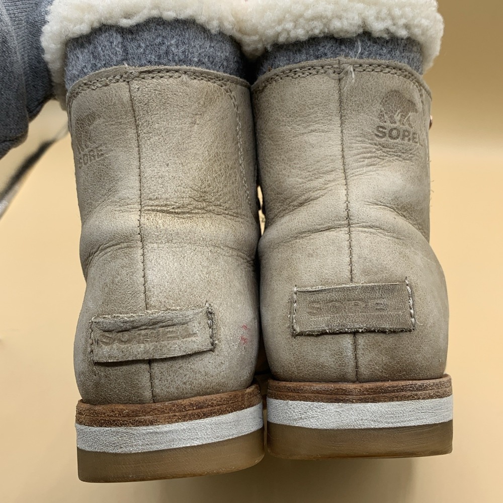 Sorel Sneakchic Alpine Womens Size 8.5 Beige Gray Leather Sherpa Snow Boots - Picture 8 of 10